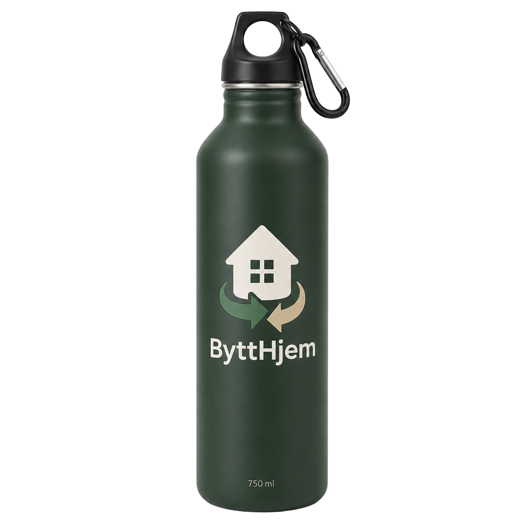 ByttHjem-drikkeflaske i mørkegrønn rustfri stål med logo
